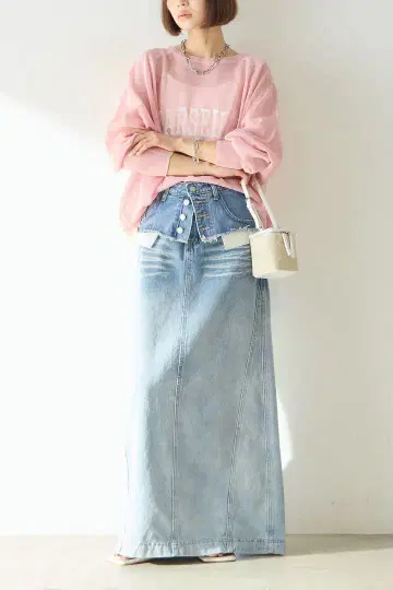 ecica 레이어드 데님 롱 스커트