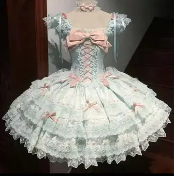 히메 스타일 코스프레 의상 스카이블루 프릴