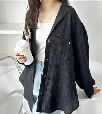 GeeRA 지라 골드 버튼 와셔 시어 오버 사이즈 오픈 카라 셔츠