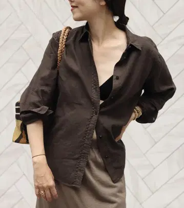 새상품 plage Garment Dye Linen 셔츠 브라운