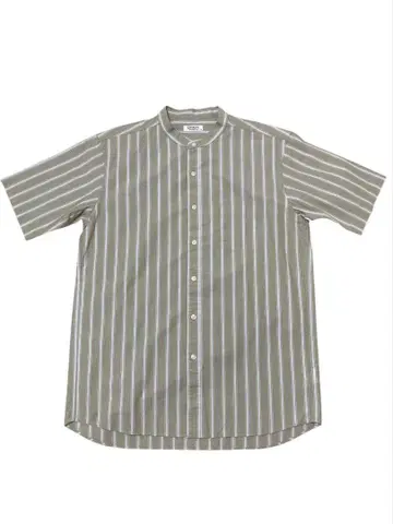 NAVY 스트라이프 패턴 반팔 밴드 카라 셔츠 XL 내추럴 베이지