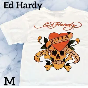 에드하디 티셔츠 백 프린트 스컬 하트 M 화이트 Ed Hardy