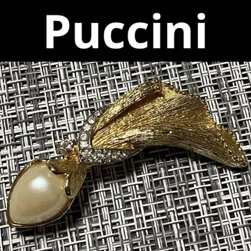푸치니 Puccini 빈티지 브로치 모조 진주 리본
