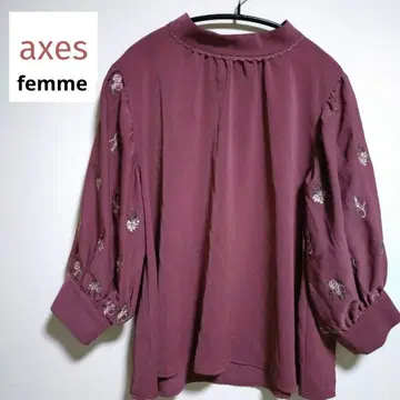 axes femme 엑시즈 꽃무늬 자수 볼륨 소매 블라우스 새상품급 M
