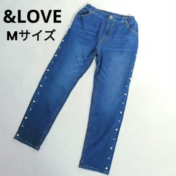 앤드러브 &LOVE 양쪽 사이드 펄 비쥬 버튼 데님 하트 M 파랑