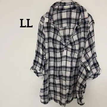 체크 무늬 셔츠 상의 LL 5부 기장 면