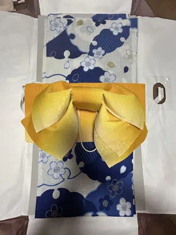 오비, 오비 끈 파란색 바탕에 꽃무늬 옐로우 컬러