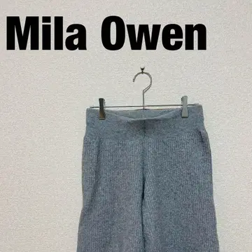 Mila Owen 리브 니트 팬츠 그레이 와이드 슬릿 미라 오웬