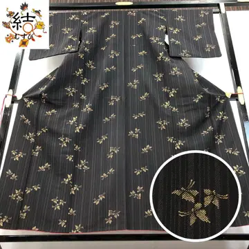 MK-1653 코몬 워셔블 기모노 세로 줄무늬 나비 블랙 컬러