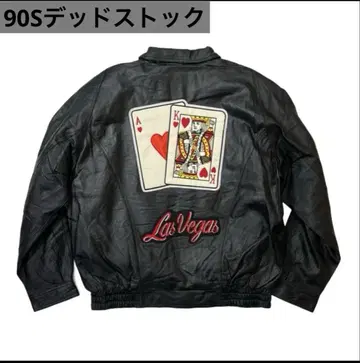 90s Las Vegas 카드놀이 디자인 가죽 트래커 자켓
