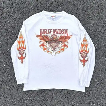 00s HARLEY DAVIDSON 파이어 패턴 프린트 롱 T