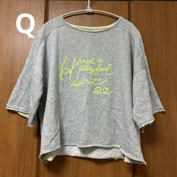 Q 쭈리 로고스 맨투맨 반팔 네온 컬러 그레이 한국제 2
