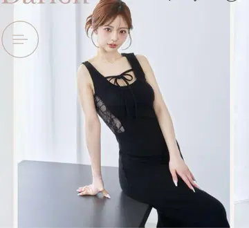 Darich 사이드 레이스 컷 롱 원피스 블랙 FS