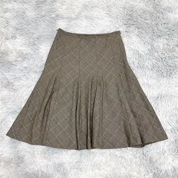 쿠미교쿠 여성용 플레어 스커트 M 브라운 체크 무늬 무릎 기장
