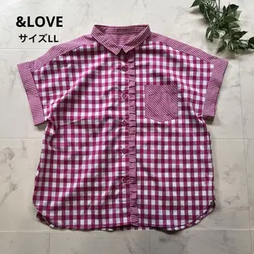 컨디션 최상 &LOVE 깅엄 체크 반팔 셔츠 빅 사이즈 L L 핑크