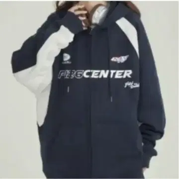 F426 레터 프린트 후드티 네이비