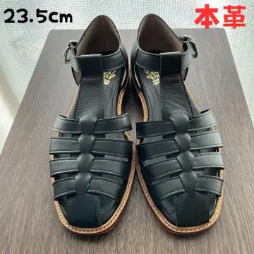 NAGATA SHOES 샌들 23.5 가죽 블랙 펠리시모 고베