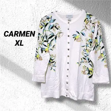 CARMEN 꽃무늬 자수 가디건 XL 7부 소매 상쾌함