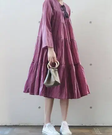누키테파 코튼 보일 티어드 원피스 드레스 개더 플레어