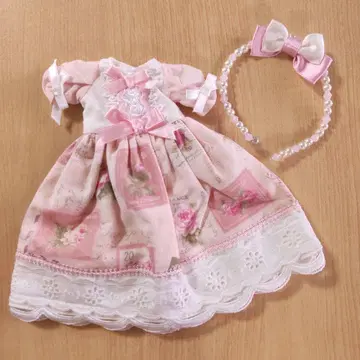 딜러 제작 아웃핏 레이스 우표 패턴 원피스 핑크 1/6 인형