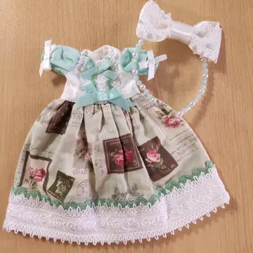 딜러 제작 아웃핏 레이스 우표 패턴 원피스 민트 1/6 인형