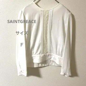 SAINTGREACE 화이트 긴팔 블라우스 레이스 디테일