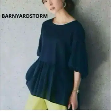 BARNYARD STORM 개더 슬리브 블라우스 벌룬 소매 네이비