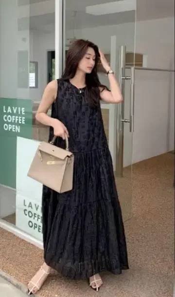 벌스데이 바쉬 티어드 원피스 롱 원피스 블랙