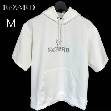 ReZARD 화이트 로고 스팽글 후드 부착 후드티 반팔 M