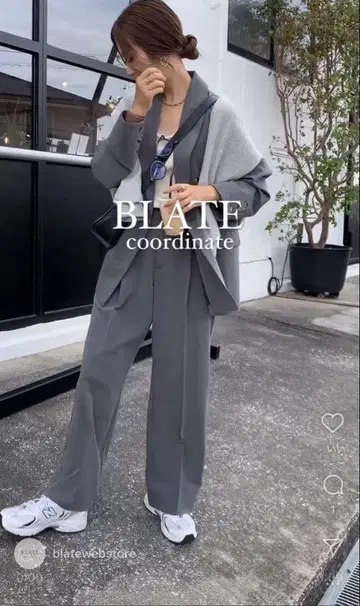 BLATE 슬림 심플 더블 자켓 그레이