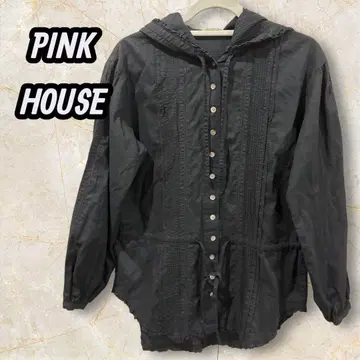 PINK HOUSE 프릴 블라우스 후드 부착 긴팔 셔츠 블랙