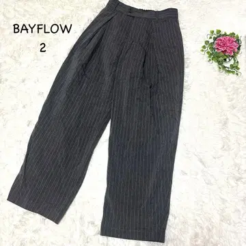 베이플로우 M 다크 그레이 스트라이프 와이드 팬츠 배기 팬츠 포멀
