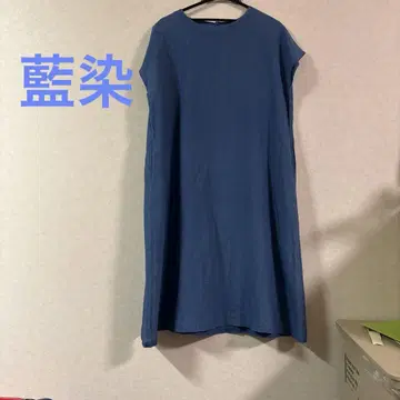 네이비 나염 린넨 100% 프렌치 슬리브 원피스