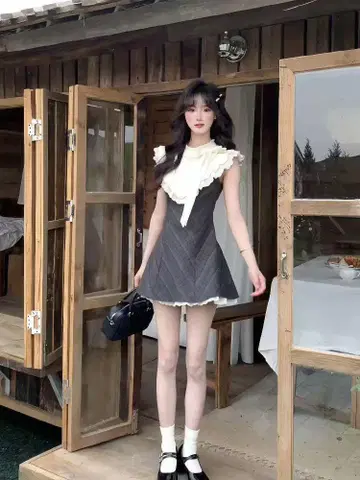 프릴 옷깃 슬리브리스 미니 원피스 LT75
