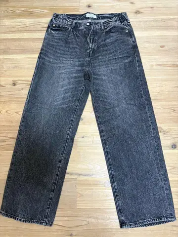 RAGEBLUE 블랙 스트레이트 데님 프린지 밑단