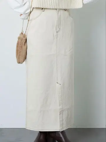 화이트 데님 롱 스커트 XL