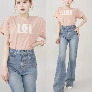 다리치 퀼팅 아플리케 비쥬 티셔츠 핑크