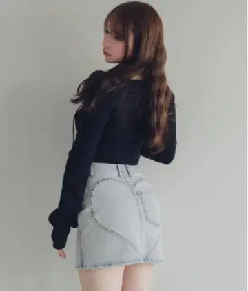 앤드메리 하트 힙 데님 스커트