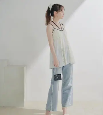 아지메 허리 레이스 라인 데님