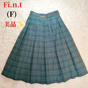 Fi.n.t F&A (F) 체크 무릎 기장 비트 플리츠 스커트 다크 그린