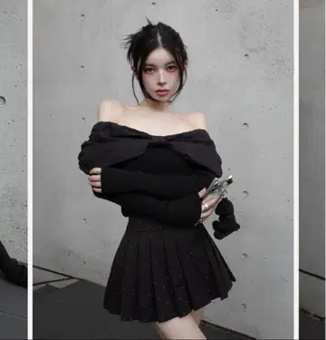 다리치 오프숄더 리본 니트