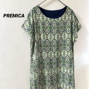 PREMICA 프리미카 기하학 패턴 올 패턴 컬러풀 반팔 튜닉 그린