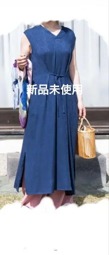 기쿠카네 롱 원피스 미사용 새상품 택 포함 네이비 슬리브리스