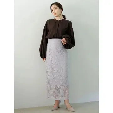 anuans 아누앙스 부케 레이스 타이트 스커트 라벤더 연보라 M