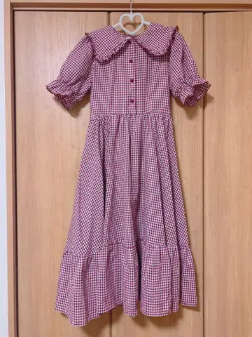 아오키 미사코 시마무라 원피스 빨간색 깅엄 체크