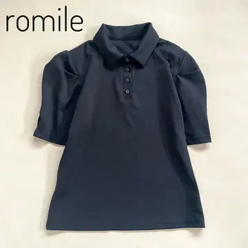 새상품급 romile 로미르 피케 셔츠 퍼프 슬리브 네이비 한국 트렌드