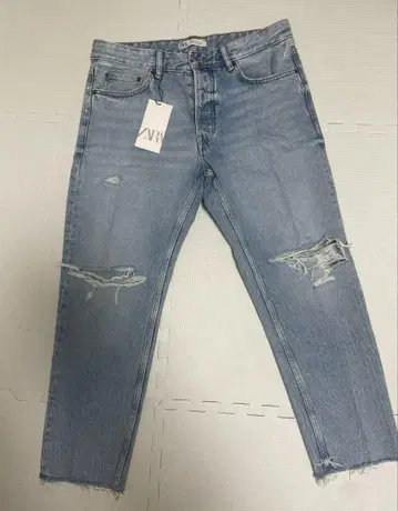 자라 데미지 가공 스트레이트 크러쉬 블루 데님 팬츠 42