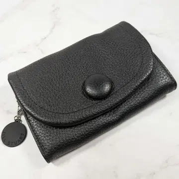 JILL STUART 루나티 접이식 지갑 천연 가죽 미니 지갑 블랙