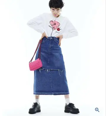 더블 데님 롱 스커트