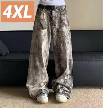 워시드 데님 리얼 트리 4XL 배기 팬츠 와이드 팬츠 카모플라주